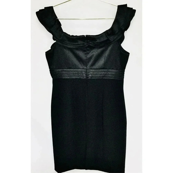 JS Collections Women's Black Sleeveless Ruffles Party Cocktail Mini Dress Size 8 - Picture 2 of 11